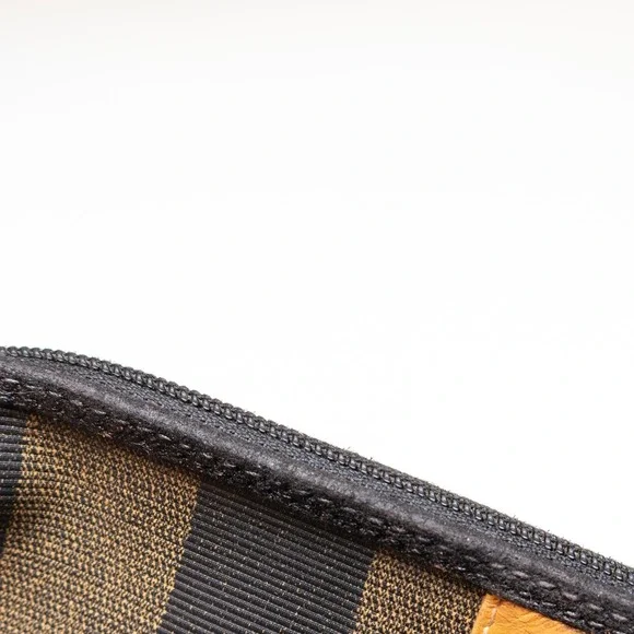Fendi Vintage Pequin Stripe Coated Canvas Crossbody Shoulder‎ Bag Brown Tan